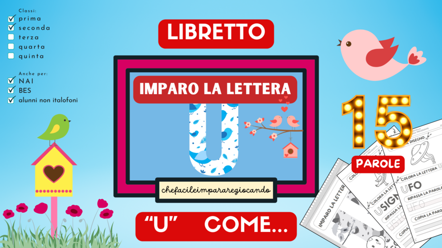 LE VOCALI - LA LETTERA U – LIBRETTO DI ARRICCHIMENTO LESSICALE – VIDEO GRATUITO - CLASSI PRIMA/SECONDA - ALUNNI NAI/BES