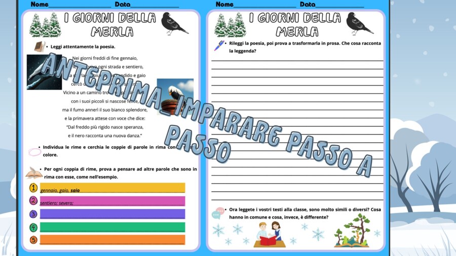 I GIORNI DELLA MERLA_pacchetto schede didattiche dalla prima alla quinta elementare (gennaio)