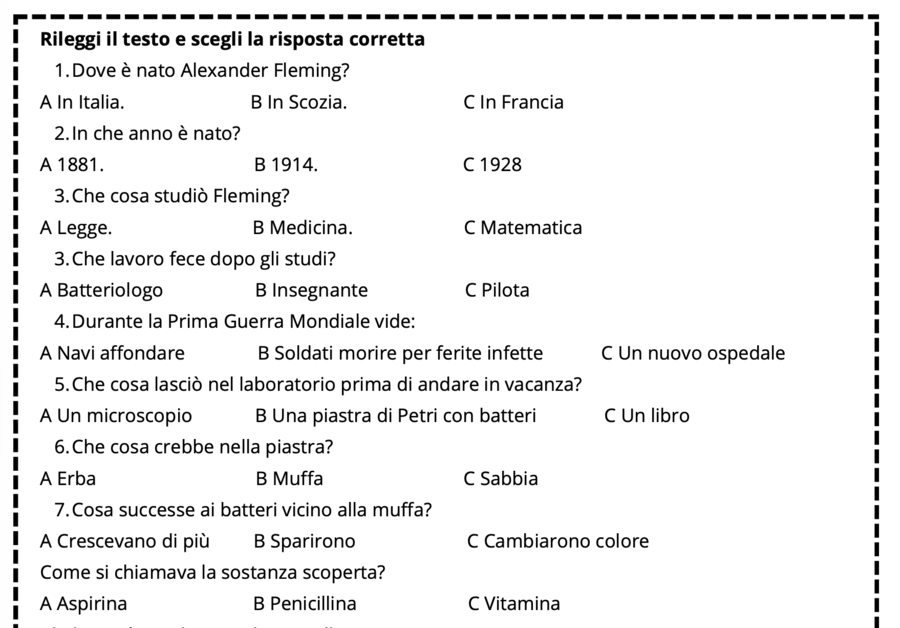 Comprensione del testo - Alexander Fleming