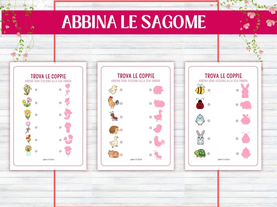 Attività di Logica di Primavera - Matematica prescolare - Trova l'intruso - Abbinamento di Coppie - Discriminazione visiva