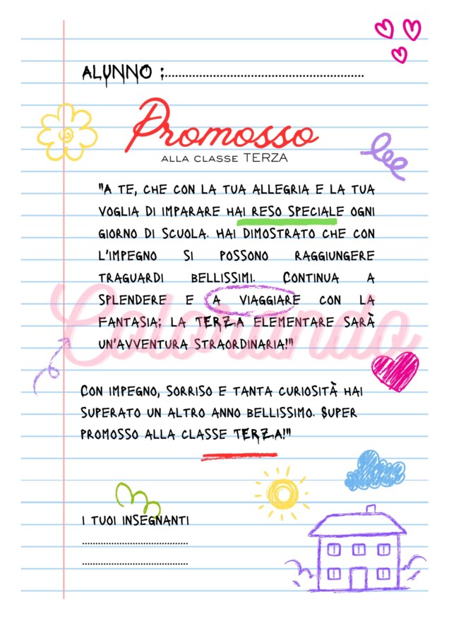 Diplomini di Promozione in Classe Terza – Colorati, Pronti da Stampare e Personalizzare