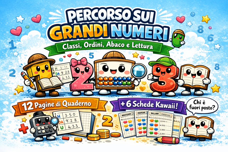 Quaderno di MATEMATICA V: Percorso sui Grandi Numeri: pagine reali di quaderno + Schede di esercizi in b/n