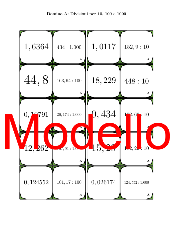 Domino - Divisioni per 10, 100 e 1000 | Attività Matematica