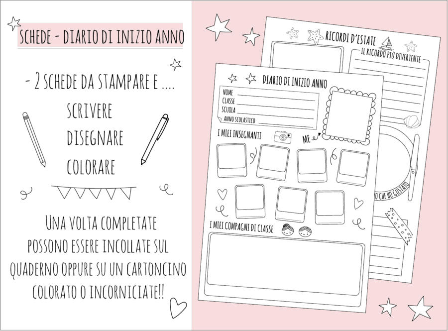 2 SCHEDE - DIARIO DI INIZIO ANNO/RICORDI D'ESTATE - BACK TO SCHOOL - Scuola Primaria