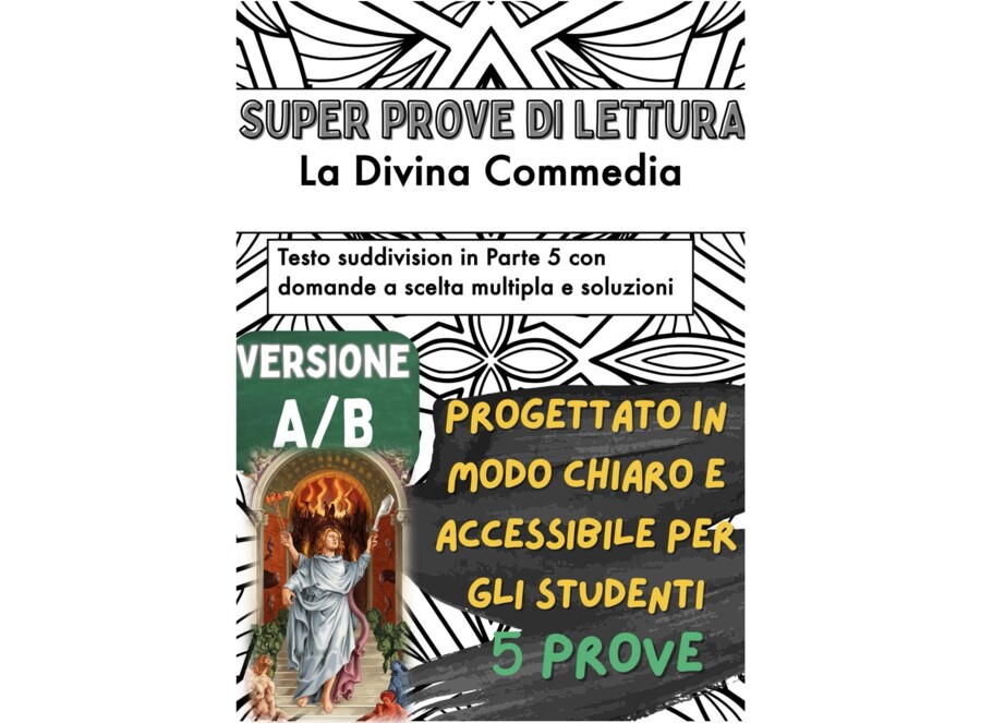 📘🔥😇❄️ 5x Test di lettura su «La Divina Commedia» di Dante Alighieri ✨ (Versione A/B – per canti, in classe)