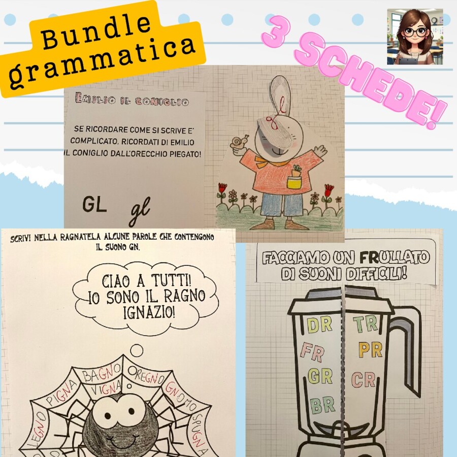 BUNDLE grammatica classi prima e seconda primaria (3 schede)