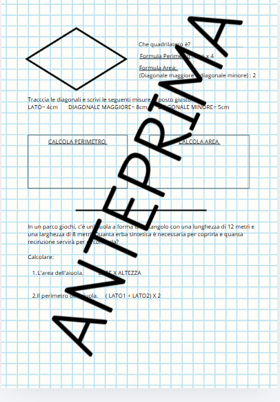 VERIFICA DI GEOMETRIA CL.5 (PERIMETRO E AREA QUADRILATERI)