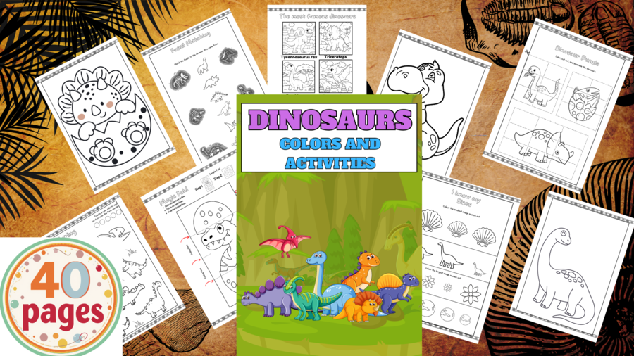 40 pagine in pdf per esplorare il mondo dei dinosauri con colori e attività!