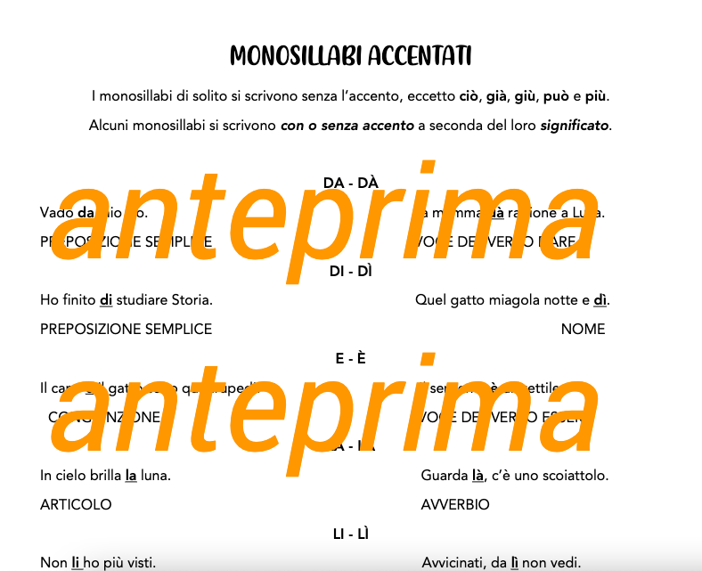 Scheda sui monosillabi accentati
