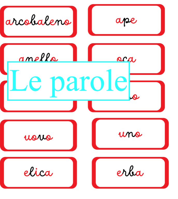 Le vocali classe prima; percorso interattivo in corsivo e stampato maiuscolo