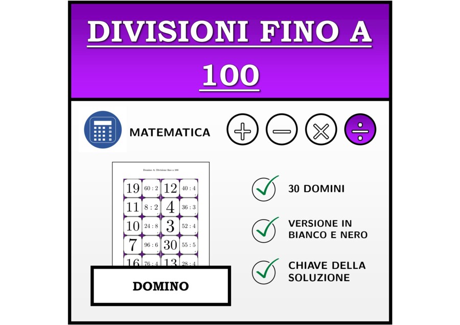 Domino | Divisioni fino a 100 | Attività Matematica