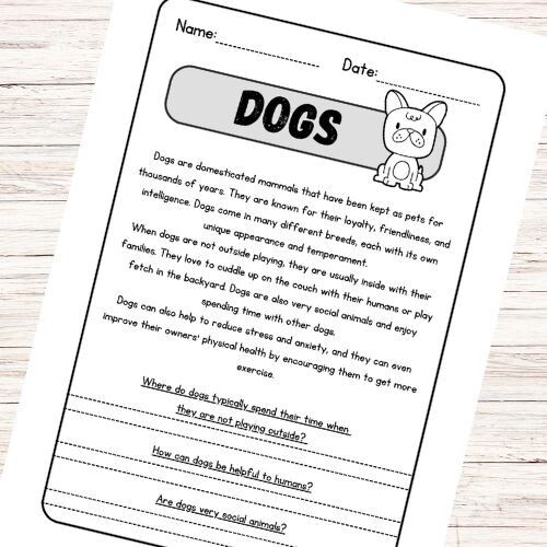 Lettura e comprensione in inglese - Dogs