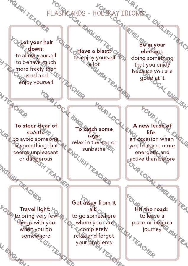 FLASHCARDS - HOLIDAY IDIOMS | B1 / B2