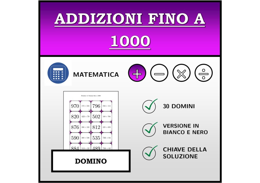 Domino | Addizioni fino a 1000 | Attività Matematica