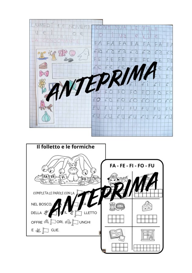 Il Quaderno di Italiano Classe 1° - Lettera F con schede neutre in b/n da completare -