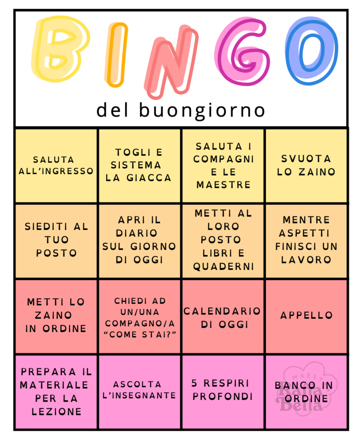 Il BINGO del Buongiorno - Routine del mattino
