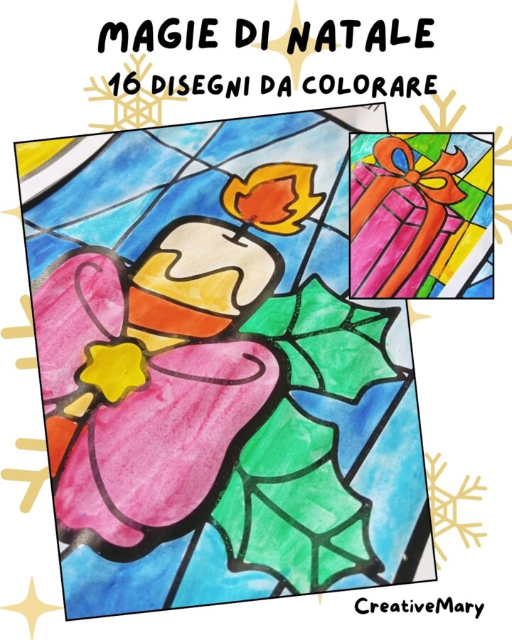Magie di Natale – 16 Schede vetrata da colorare