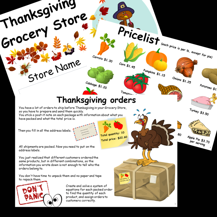 Fall Thanksgiving Project Solving Inequalities Systems of Equations Project PBL