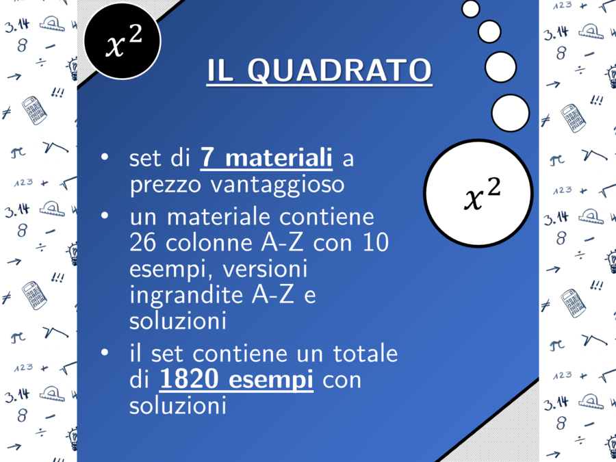 Quadrato dei numeri naturali | matematica | Pacchetto promozionale