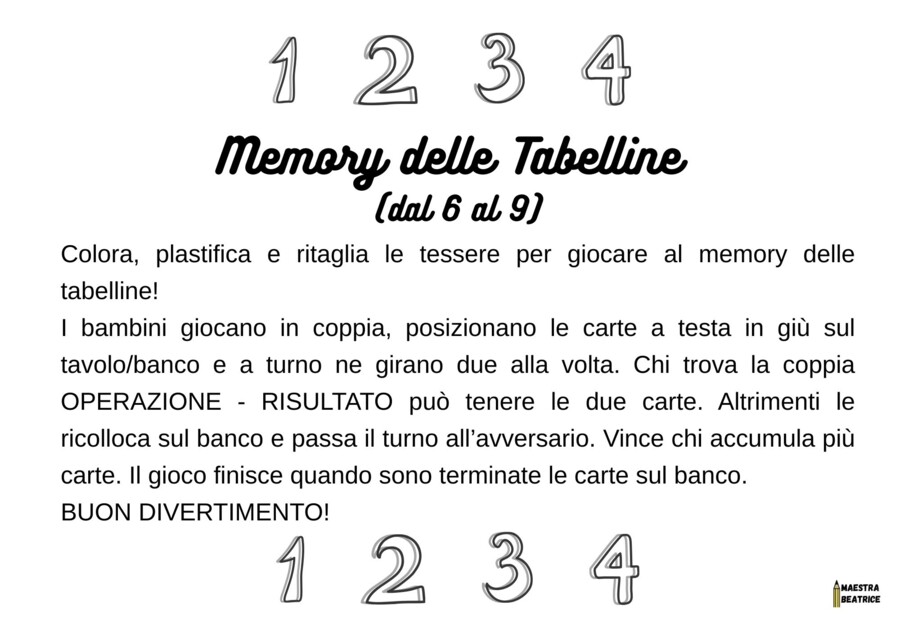 MEMORY DELLE TABELLINE DAL 6 AL 9