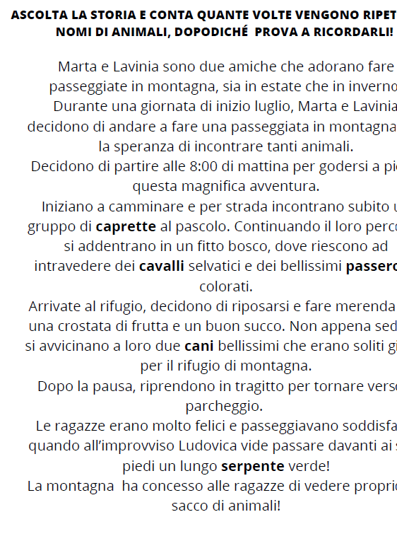 "Ascolta la storia, conta e/o memorizza"