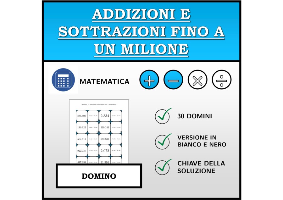 Domino - Addizioni e sottrazioni fino a un milione | Attività Matematica
