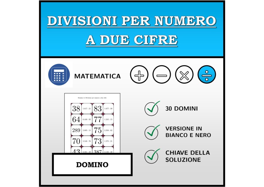 Domino - Divisioni per numero a due cifre | Attività Matematica