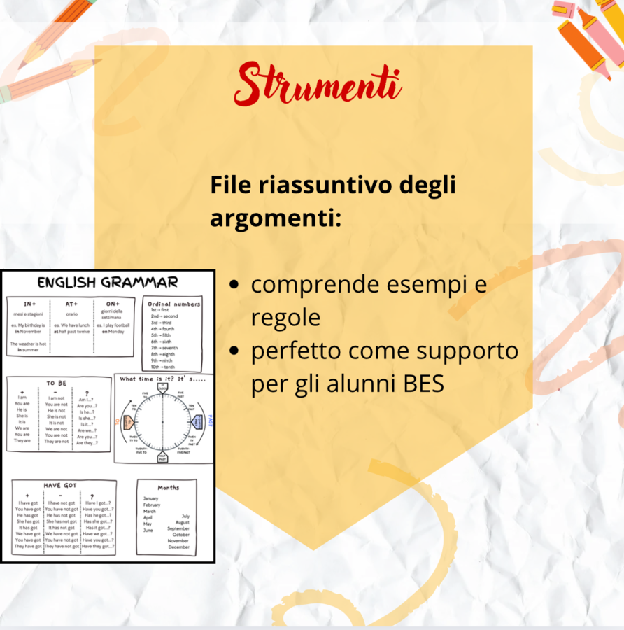 Inglese – Strumenti e test su meteo, ora, materie scolastiche, to be e have got
