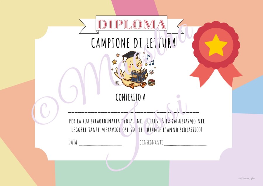 14 DIPLOMI FINE ANNO colorati - kit inclusivo Maestra Jessi