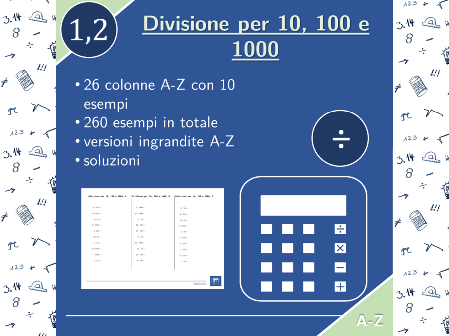 Divisione per 10, 100 e 1000 | matematica | 26 colonne