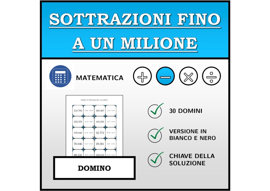 Domino - Sottrazioni fino a un milione | Attività Matematica