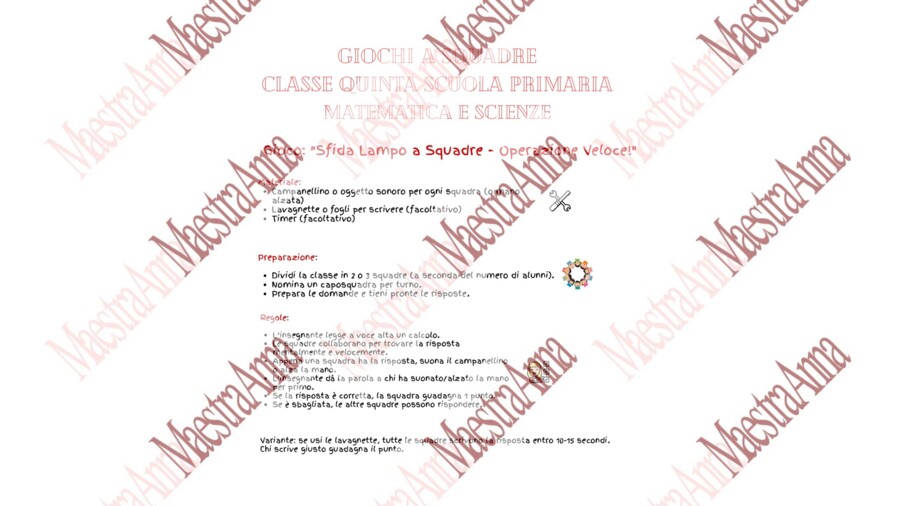 Gioco a squadre – Ripasso delle quattro operazioni ed espressioni (classe quinta)