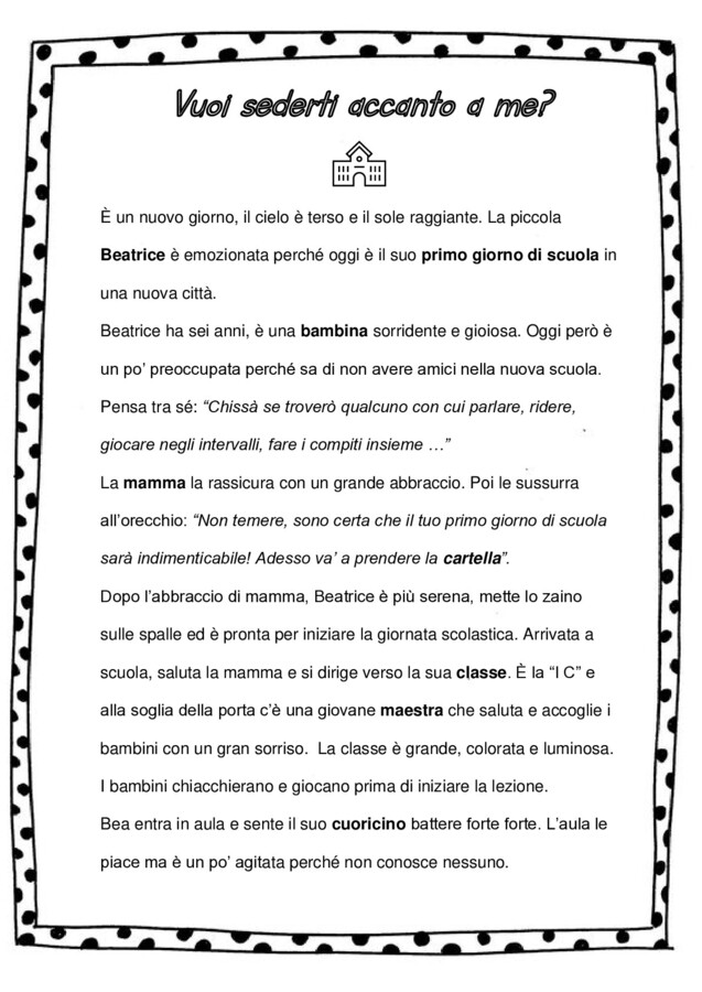 Racconto "Vuoi sederti accanto a me?" + comprensione