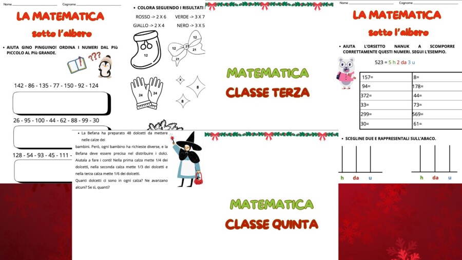 Esercizi di matematica natalizi - dalla prima alla quinta elementare