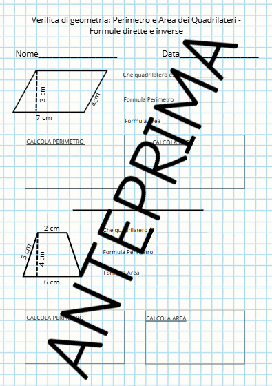 VERIFICA DI GEOMETRIA CL.5 (PERIMETRO E AREA QUADRILATERI)