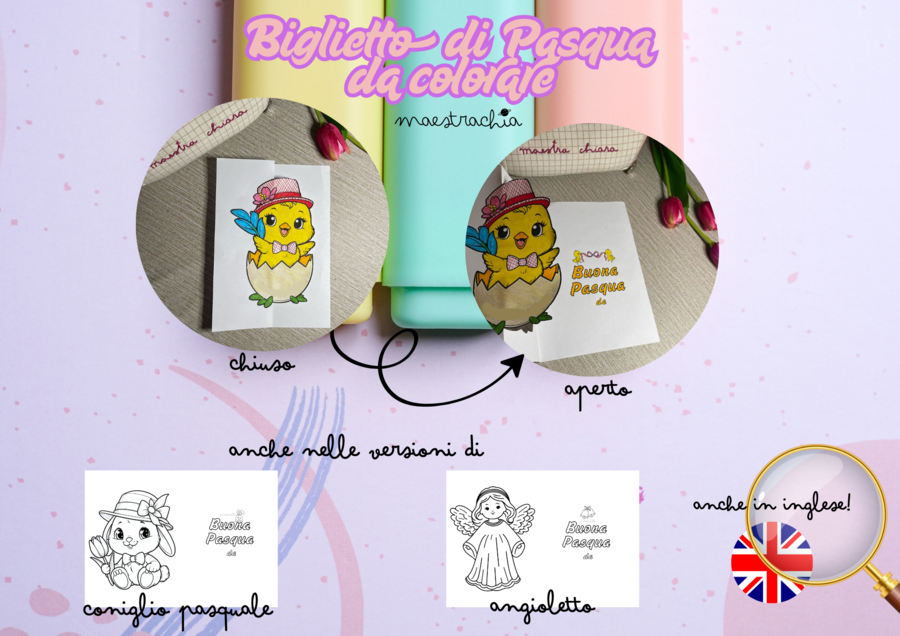 🌸🐣 BIGLIETTINO DI PASQUA POP-UP – da colorare! 🐰🌟