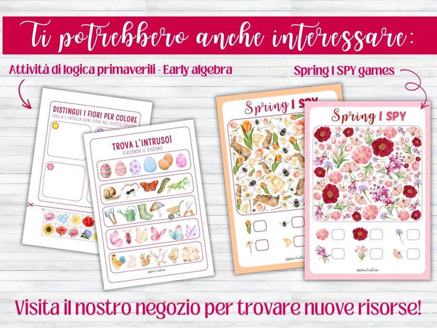 Pacchetto di attività di logica primaverili - bambini 4-6 anni - infanzia e primaria - early algebra - completa il ritmo - bellissimi disegni della primavera - no prep