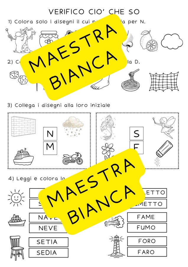 VERIFICA FINE PRIMO QUADRIMESTRA CLASSE 1 - PRIMA (lettura di semplici parole e scrittura)