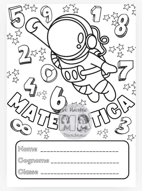 Copertina tema spaziale quaderno di matematica