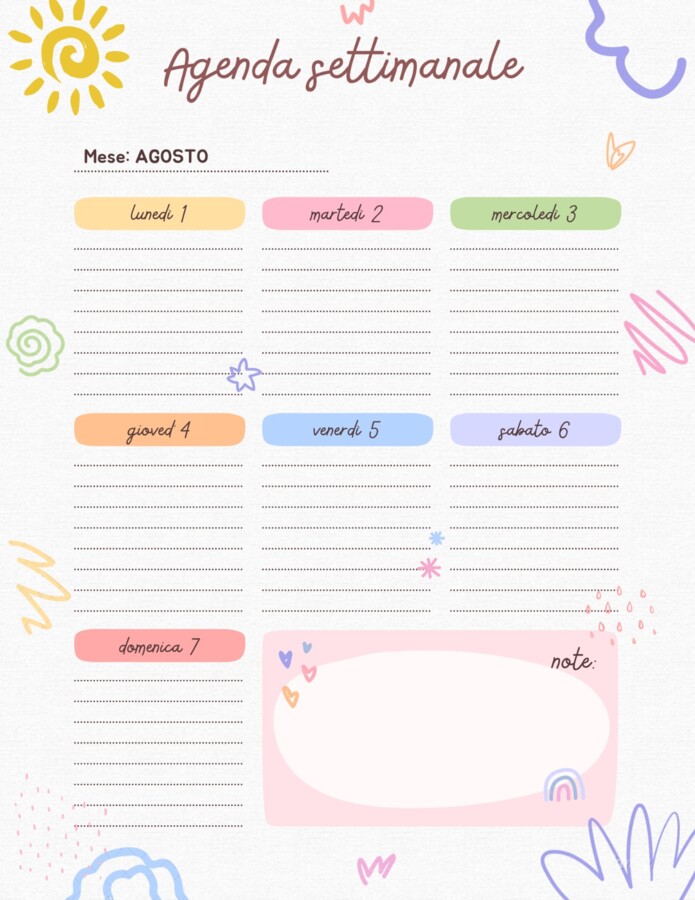 Agenda settimanale - agosto 2022