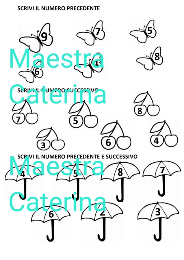 Maggiore - minore; precedente- successivo con i numeri fino a 9