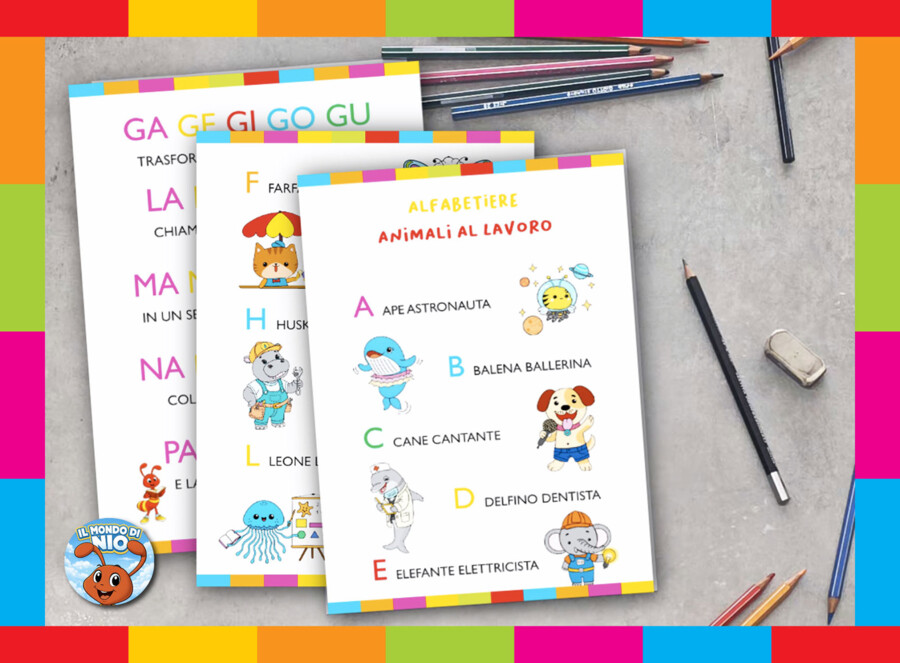 ​Laboratorio per imparare a leggere con Nio: Favola illustrata - Kit Prime Letture in Stampatello Maiuscolo con Tangram dell'Alfabeto e filastrocca delle sillabe - 5-7 anni
