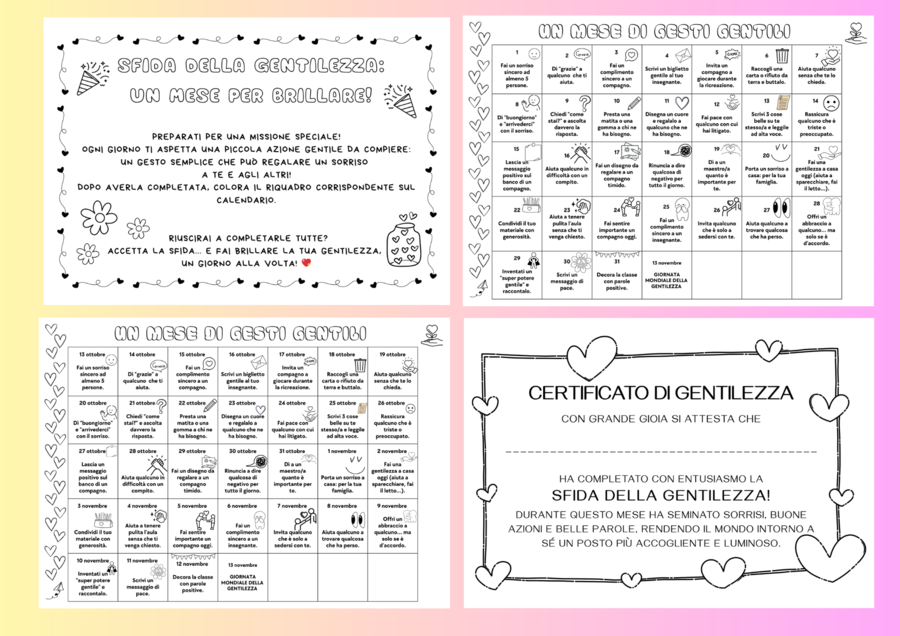 CALENDARIO DELLA GENTILEZZA - un mese di gesti gentili