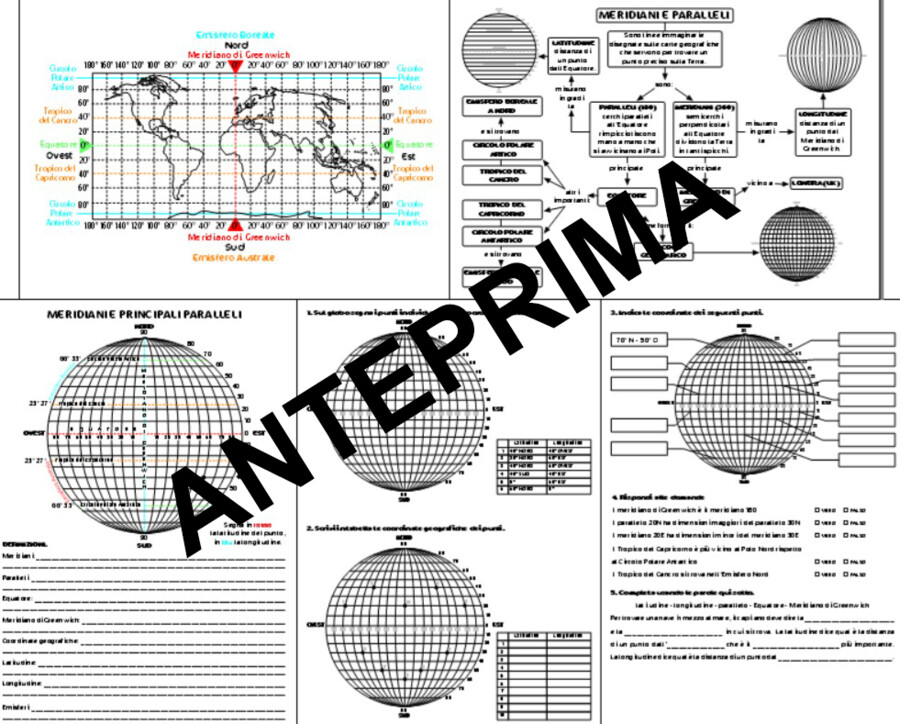GEOGRAFIA: RETICOLO GEOGRAFICO, MERIDIANI E PARALLELI CON VERIFICA CLASSE QUARTA - SCUOLA PRIMARIA