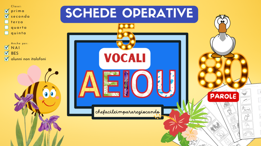 SCHEDE VOCALI - A E I O U - LETTURA LESSICO - VERIFICA