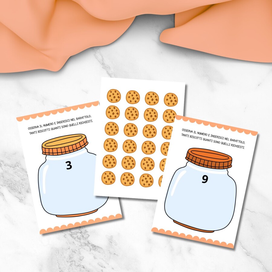 Gioco per imparare a contare da stampare - "Biscotti e Barattoli"