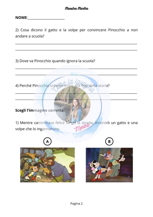 Verifica: comprensione del testo - Pinocchio (anche per DSA)