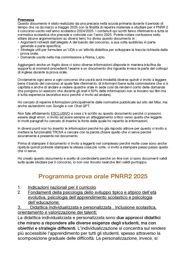 Prova orale PNRR 2 Teoria Allegato A Primaria Posto Comune