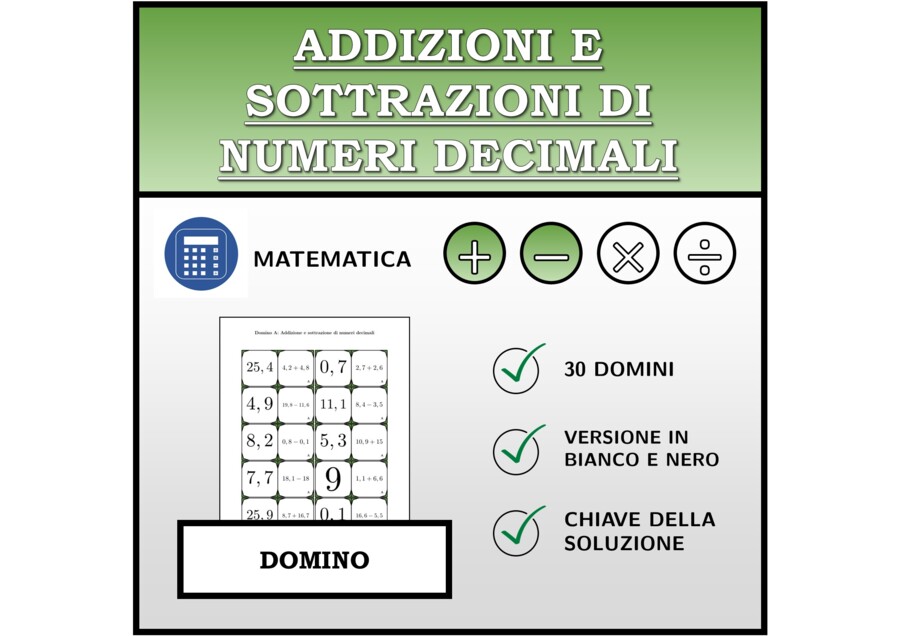 Domino - Addizioni e sottrazioni di numeri decimali | Attività Matematica