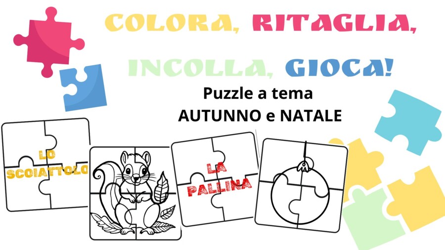 Puzzle di autunno e Natale: colora e crea